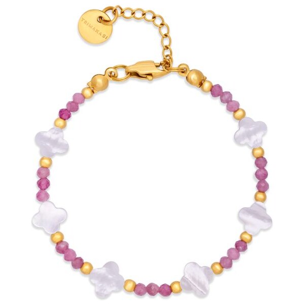 Dámsky náramok so štvorlístkami a ružovým turmalínom - Zlatá Trimakasi 64958656