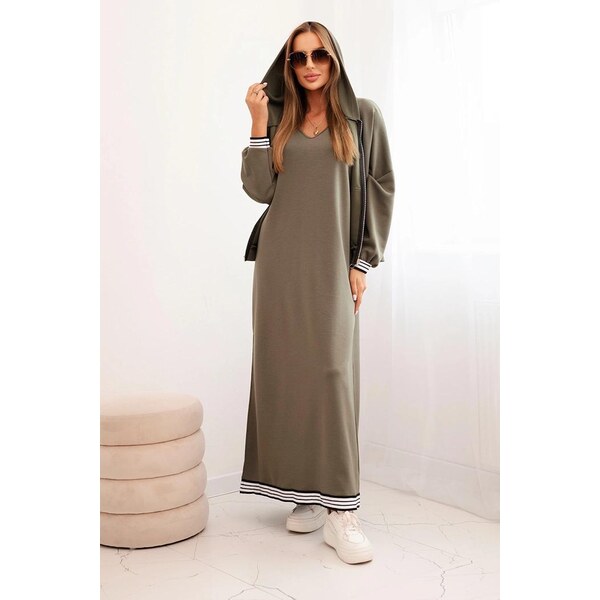 MladaModa Komplet dlhých šiat a mikiny na zips model 00103 farba khaki 65149134