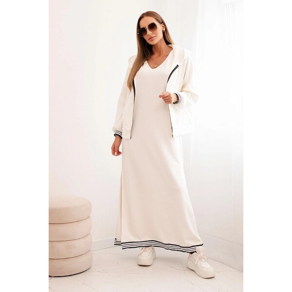MladaModa Komplet dlhých šiat a mikiny na zips model 00103 farba ecru 65126871