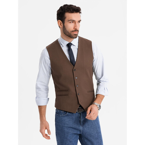 Ombre Mens suit vest with classic detailing and lining - brown 66497876