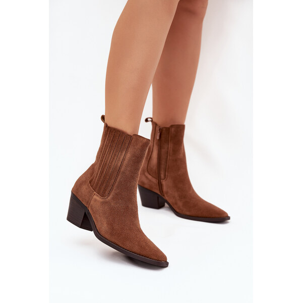 Boto Semišové Dámske Čižmy Na Opätku Zateplené Camel Arelia 64988928