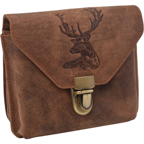Kožená taška na opasok MERCUCIO tmavý tan embos hlava jeleňa 250115 64983314