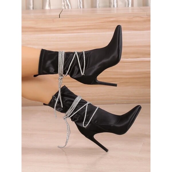 Resti Womens stiletto ankle boots with rhinestone straps Glamese 64974388