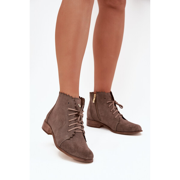 Semišové Čižmy Na Plochéj Päte Tmavo Béžové Zazoo 64974500