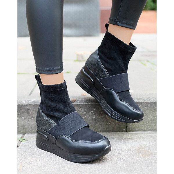 Resti Black womens slip-on boots with embossing Keleda - Footwear 64979013