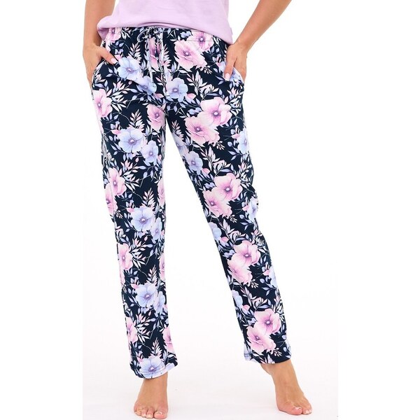 Tmavomodré dámske pyžamové nohavice s kvetinami Cornette 690/48 S-2XL 65152088