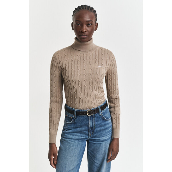 ROLÁK GANT STRETCH COTTON CABLE TURTLENECK TAUPE BEIGE 64980740