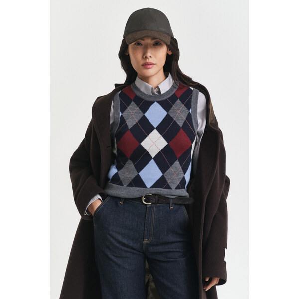 VESTA GANT ARGYLE C-NECK VEST CHARCOAL MELANGE 64980747