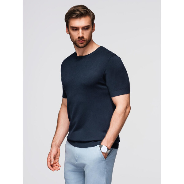 Ombre Mens classic knitted shirt with ribbed cuffs - navy blue 64794231