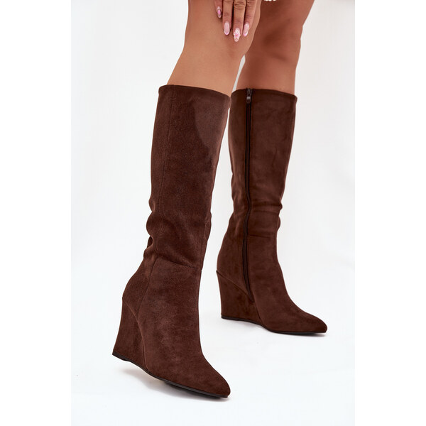 Boto Zateplené dámske kozačky na klíne čokoládové Rosina 64988916