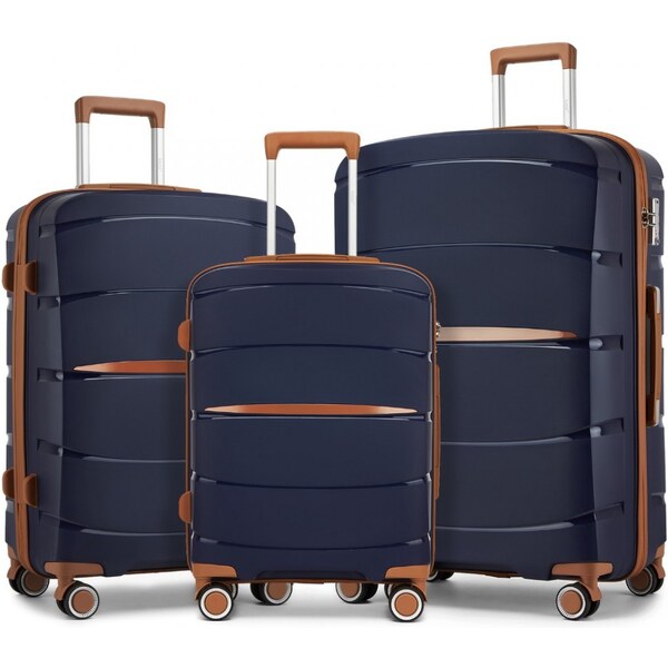 Set kufrov - KONO PP s hnedými detailmi – modrý 67205618