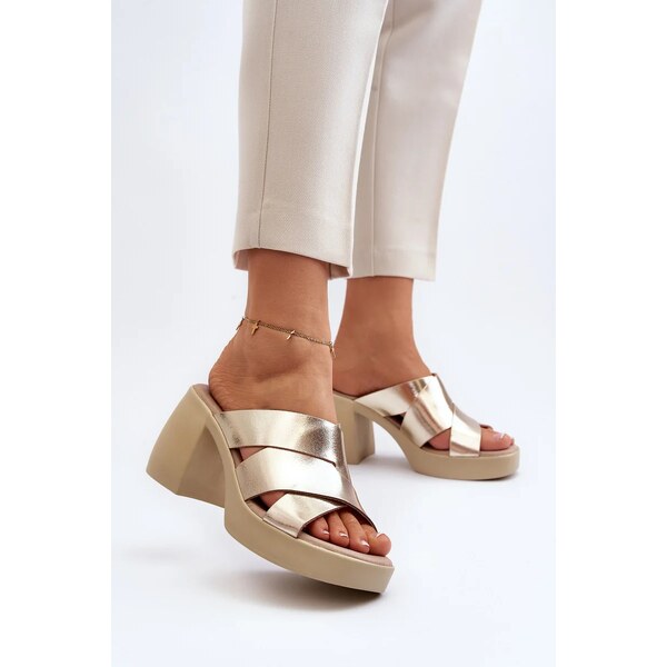 Kesi Zazoo Kožené papuče na bloku, zlaté 65445810