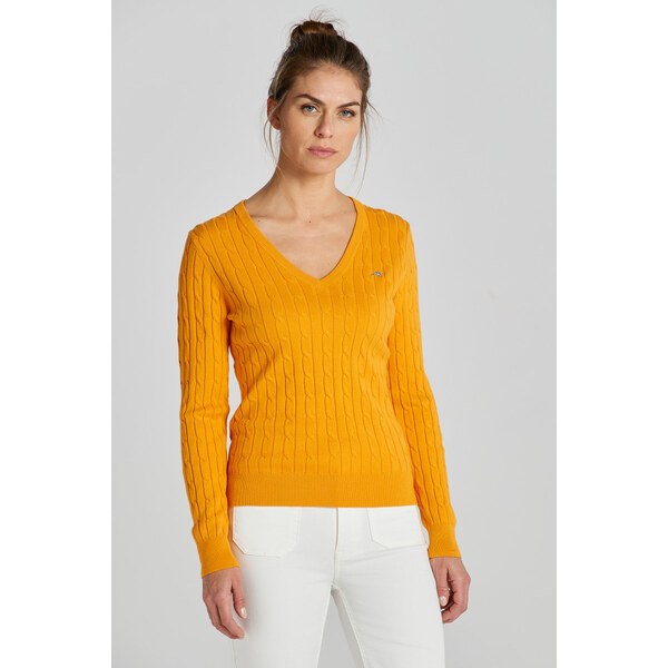 SVETER GANT STRETCH COTTON CABLE V-NECK MEDAL YELLOW 48836846