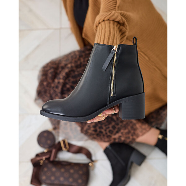 Resti Black eco leather womens low stiletto boots Rejerry 65004868