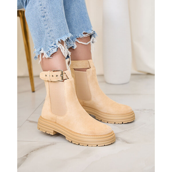 Resti Beige womens boots with decorative strap Loffdo 65004884