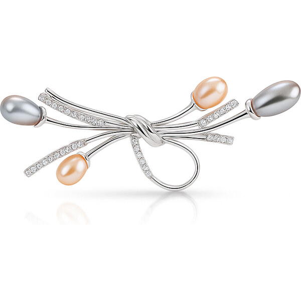 Troli Elegantná brošňa s kryštálmi a pravými perlami Silver 66991454