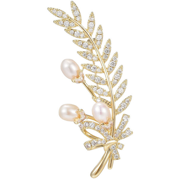 Troli Brošňa Nežná vetvička s pravými perlami a kryštálmi Zlato 66593772
