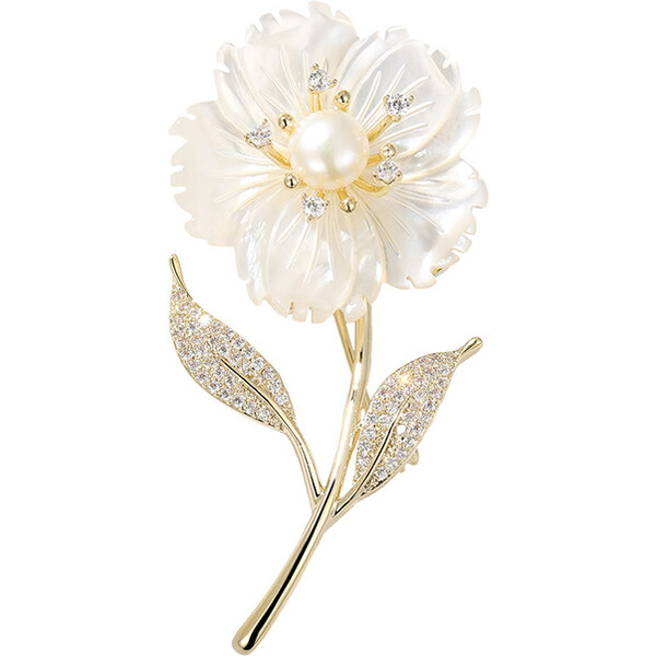 Troli Brošňa s pravou perlou v kvete a kamienkami Zlato 66853382