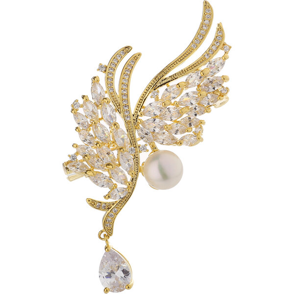 Troli Luxusná pozlátená brošňa s kryštálmi a perlou Gold 66594556