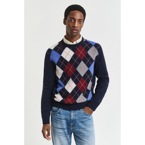 SVETER GANT ARGYLE C-NECK DARK NAVY MELANGE 65043831