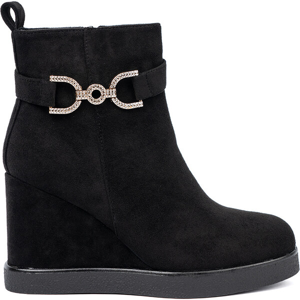 Shelvt Black suede boots with an elegant buckle 65048401