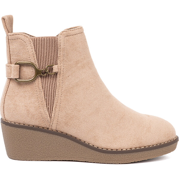 Shelvt Beige womens ankle boots on a comfortable, low wedge 65048403