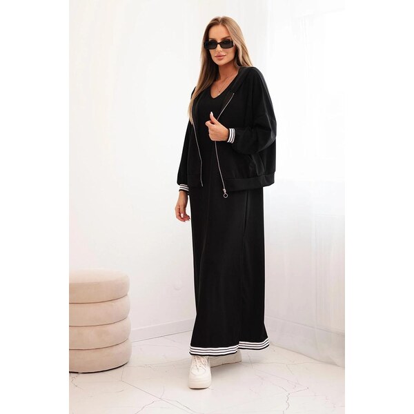 MladaModa Komplet dlhých šiat a mikiny na zips model 00103 čierny 65231012