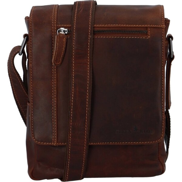 Greenwood Pánska kožená taška cez rameno Gion tm. hnedá 65049116