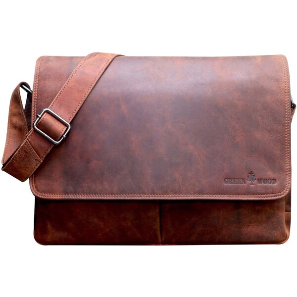 Greenwood Kožená taška cez rameno UNI George hnědá melír 65049117