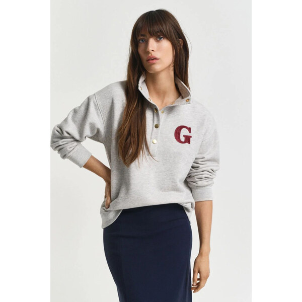 MIKINA GANT G BADGE HALF BUTTON UP SWEAT LIGHT GREY MELANGE 65051945