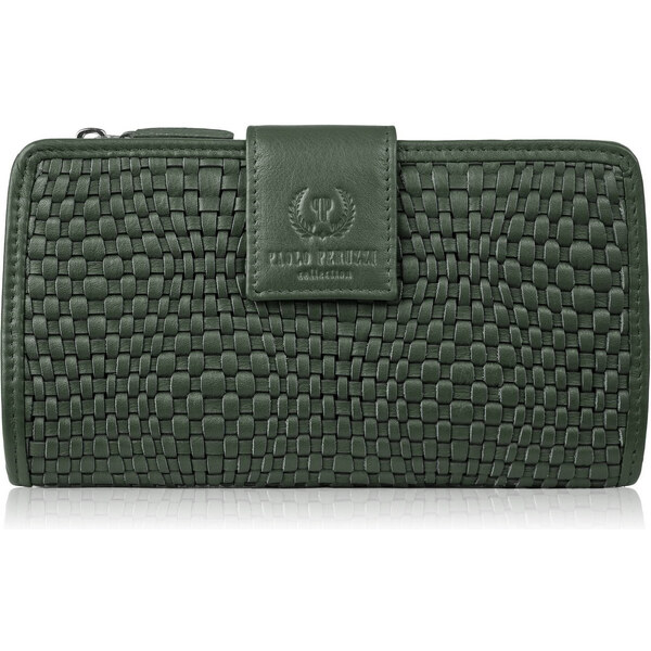 Paolo Peruzzi Dámska kožená peňaženka s veľkým opletením | tmavozelená 64851643