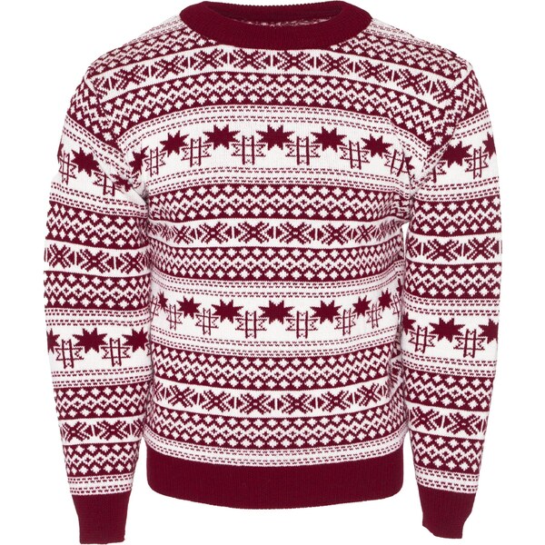 Vlnený sveter s nórskym vzorom Vlnka S20 červená veľkosti oblečenia L 65797012