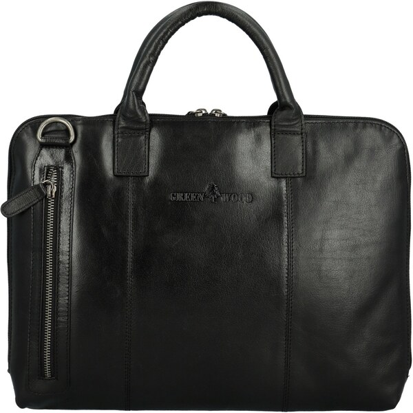 Pánska kožená business taška čierna - Greenwood Vardan čierna 65066225