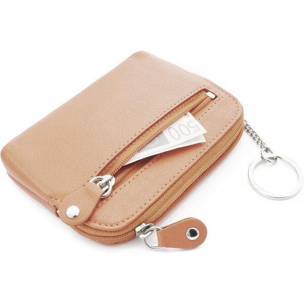 Arwel Väčšia béžová kožená dvojzipsová kľúčenka 619-8104-82 65068370