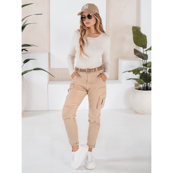BASIC Svetlobéžové dámske úzke cargo nohavice CARGOIF UY2712 65067386