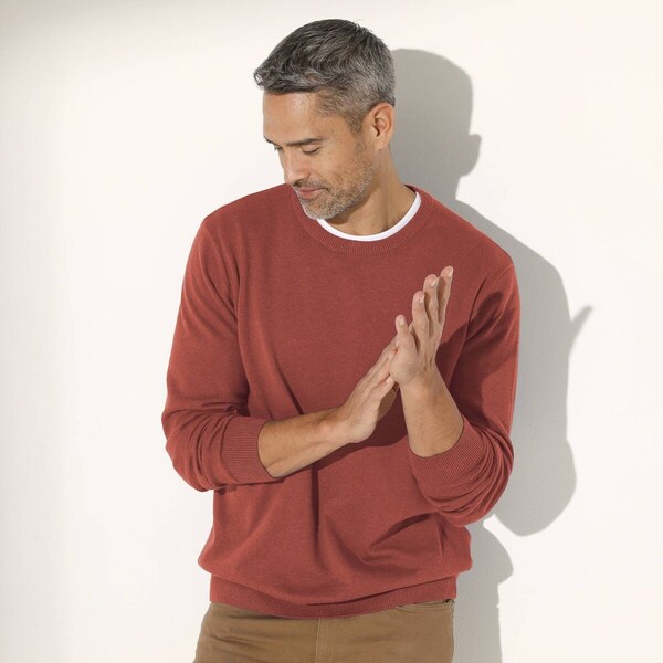 Pulóver s okrúhlym výstrihom a dlhými rukávmi koralový melír 086 62021067