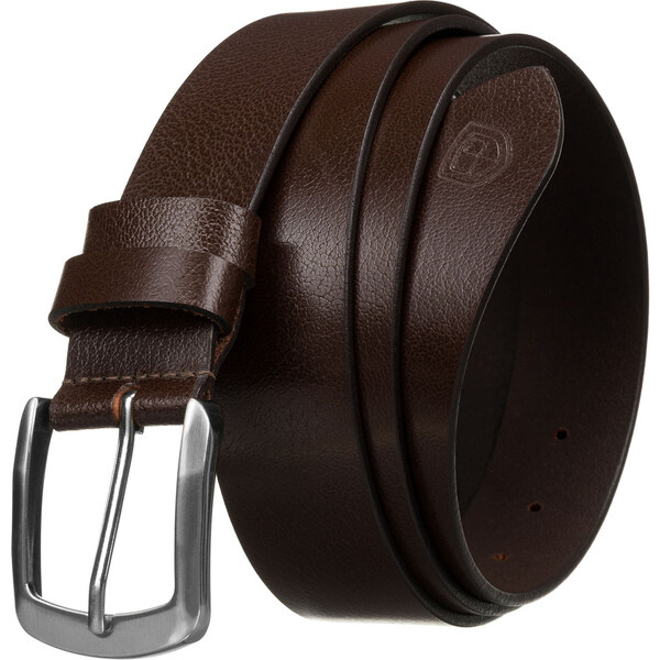 Hnedý široký pánsky kožený opasok s klasickou kovovou prackou - 65068366