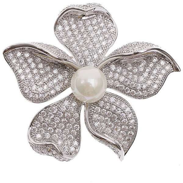 Troli Elegantná brošňa s umelou perlou a kryštálmi Silver 66592363