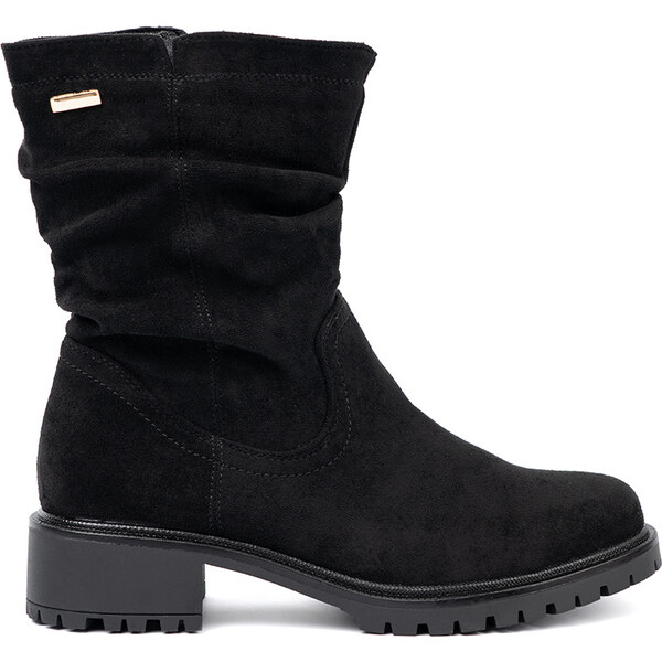 Shelvt Black ankle boots with ruffled upper and zipper 65115698