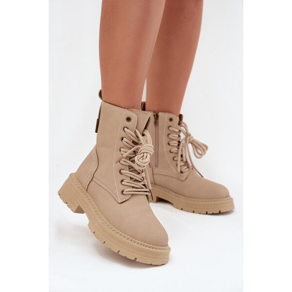 Boto Dámske Čižmy Workery Na Zips Béžové Tirina 65143633