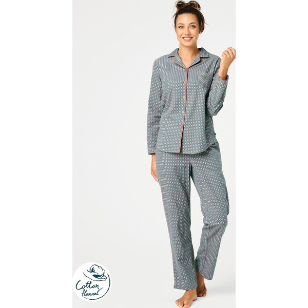 Key Vzorované dámske bavlnené pyžamo LNS 429 B25 dł/r S-XL rozpinana 65120227