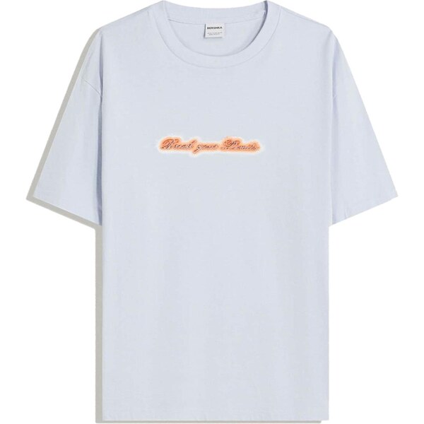 Bershka Tričko pastelovo oranžová / biela 65888244