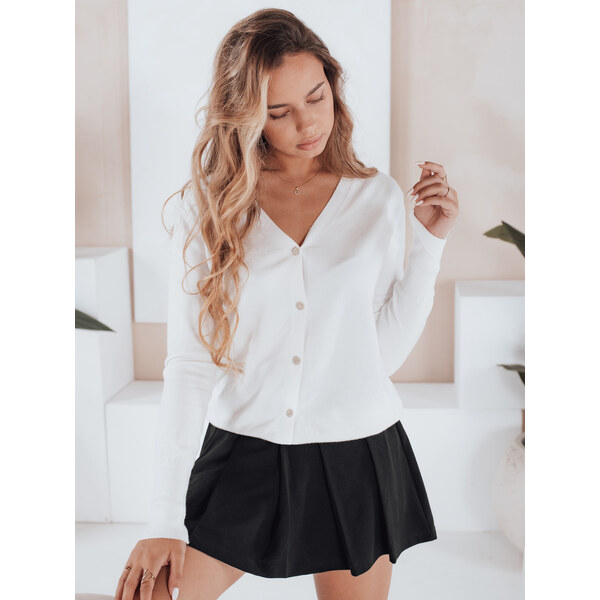 BASIC Biely dámsky sveter na gombíky s viskózou CHICGLOW MY2497 65135674