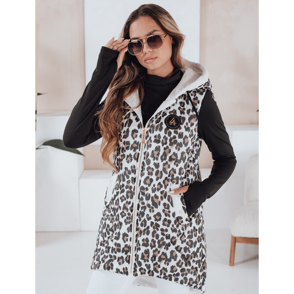BASIC Biela dámska asymetrická prešívaná vesta s leopardím vzorom 65135673