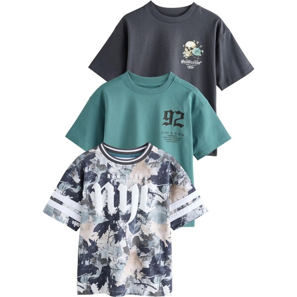 Next Tričko tmavosivá / petrolejová / biela 65887819