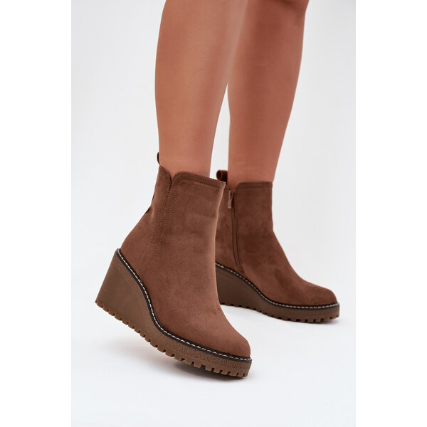 Boto Zateplené čižmy na platforme z eko semišu hnedé Mavona 65143608