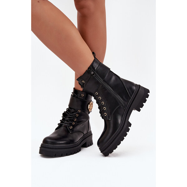 Boto Dámske Pracovné Čižmy So Zlatým Detailom Zateplené Čierne Fiorena 65143622