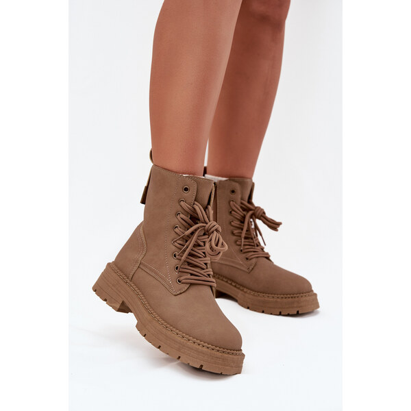 Boto Dámske Čižmy Workery Na Zips Tmavo Béžové Tirina 65143662
