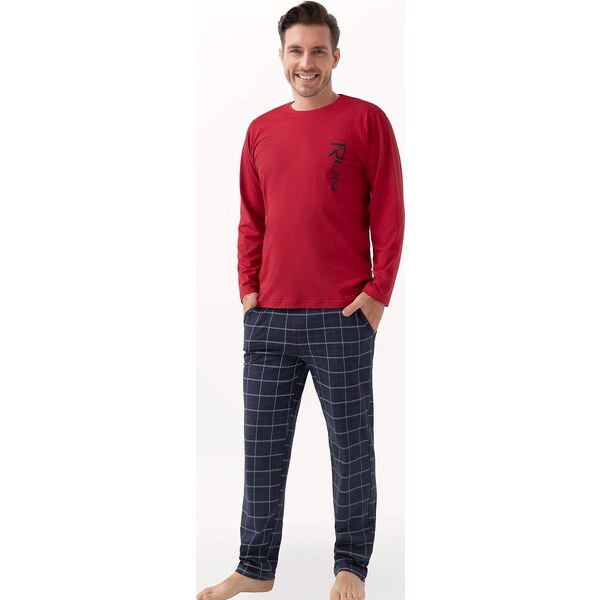 Luna Pánske dlhé bavlnené pyžamo s kockovanými nohavicami 810 dł/r M 65152106