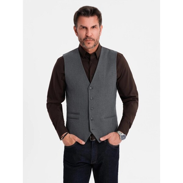 Ombre Clothing Módna pánska grafitová vesta V3 BLZV-0142 65153307